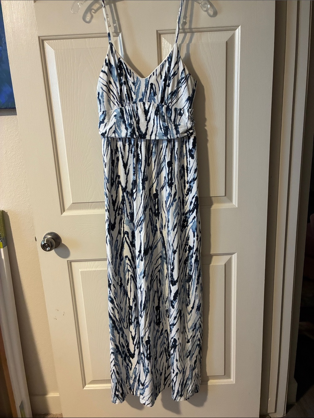 Victoria's Secret White Maxi Dress with Blue White Abstract Print